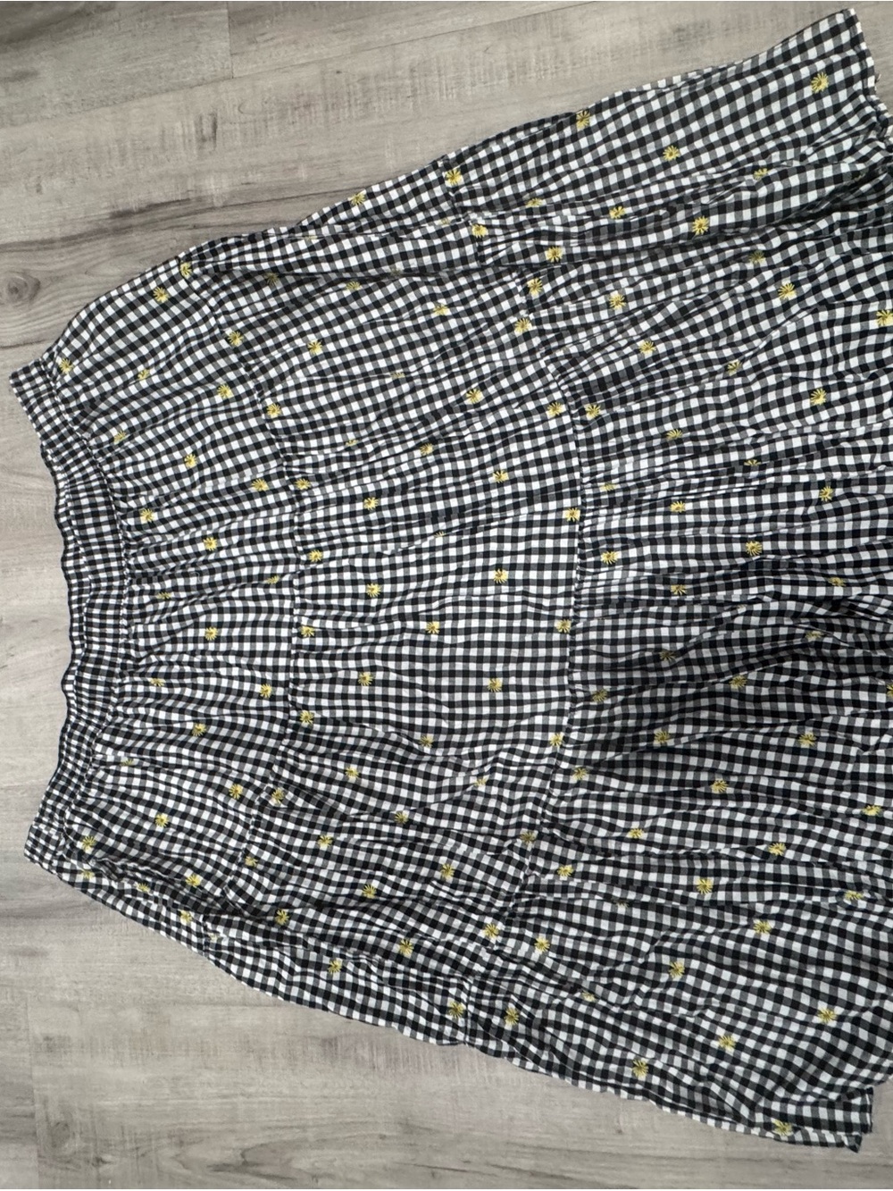Old Navy Black and White Gingham Skater Skirt with Yellow Floral Embroidery